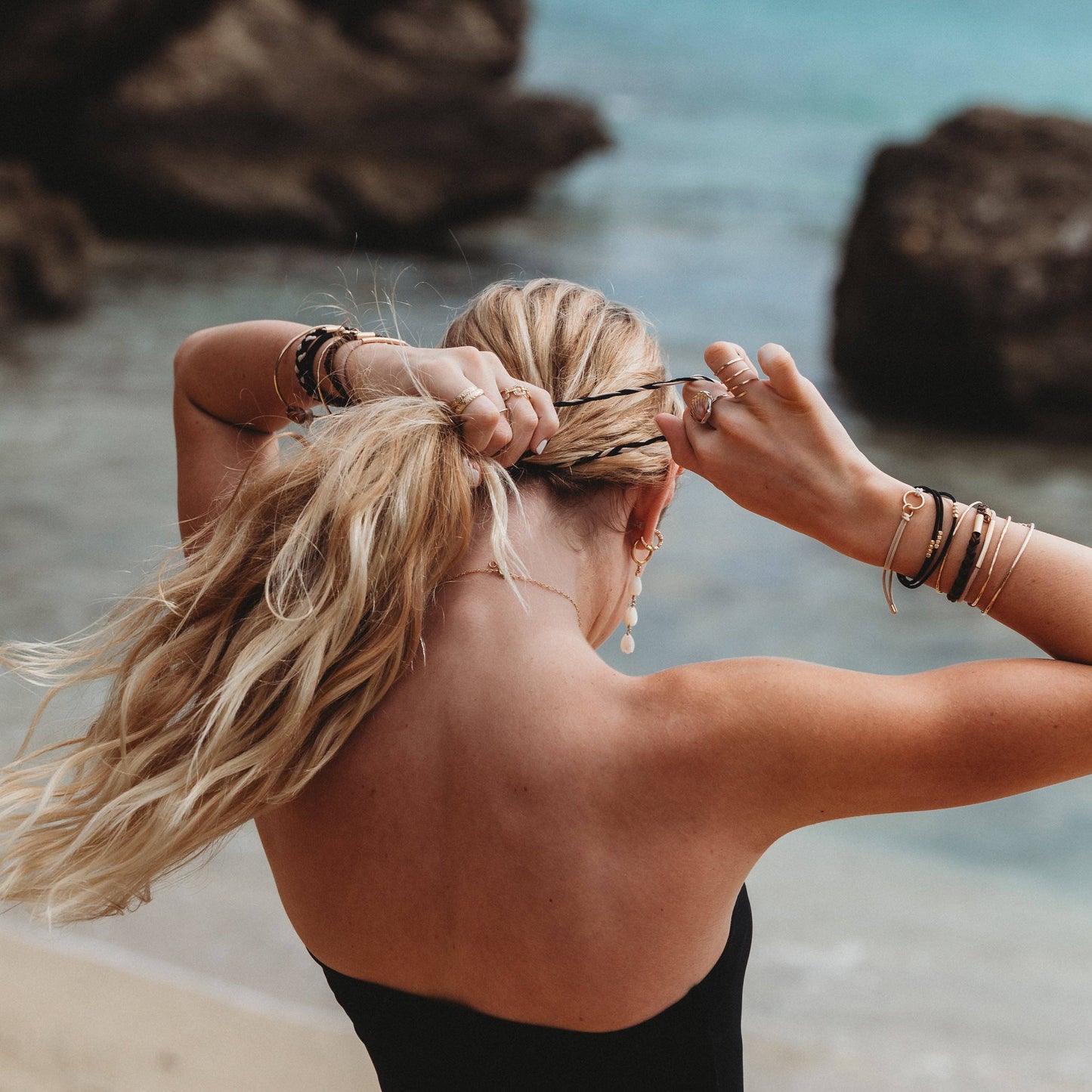 K’Lani Connect Black & Cream with Gold Accent Hair Tie Bracelets