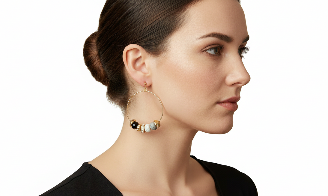 Multi Stone Gold Hoop Dangles