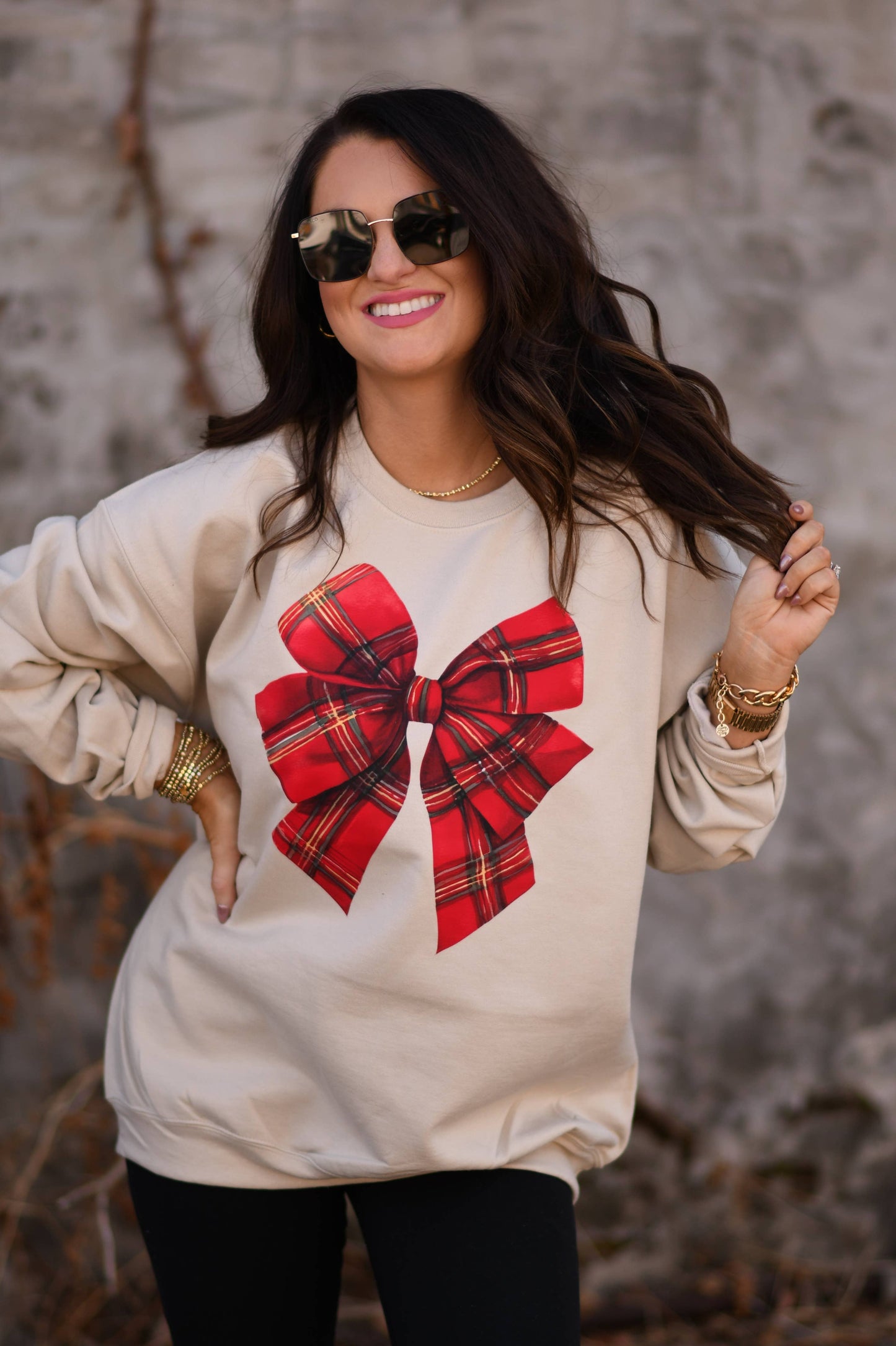 Plaid Holiday Bow Crewneck Sweatshirt