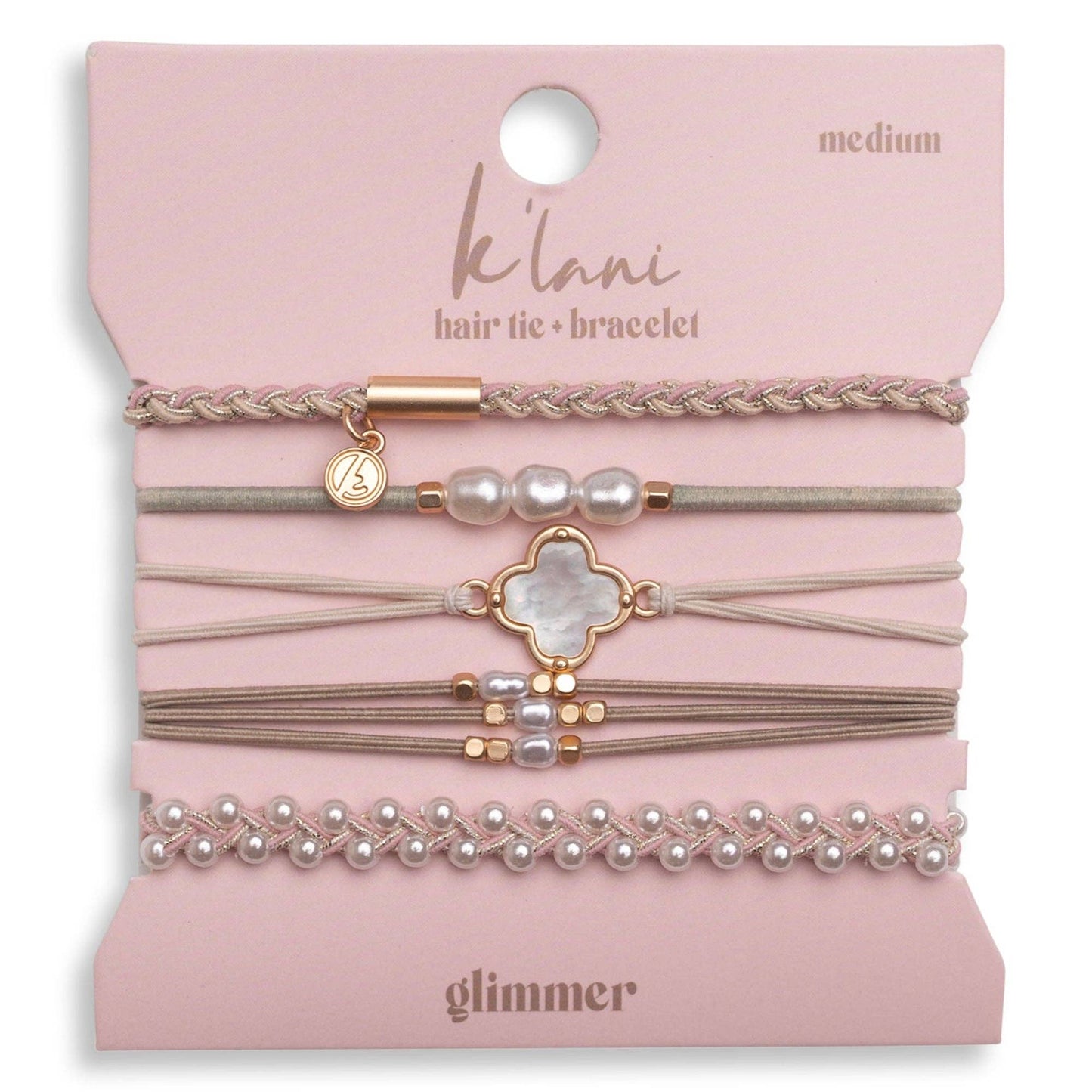 K’Lani Glimmer Soft Pinks with Pearl and Gold Accent Hair Tie Bracelets