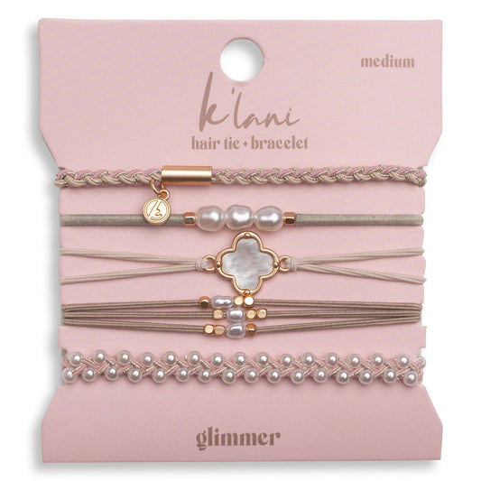 K’Lani Glimmer Soft Pinks with Pearl and Gold Accent Hair Tie Bracelets