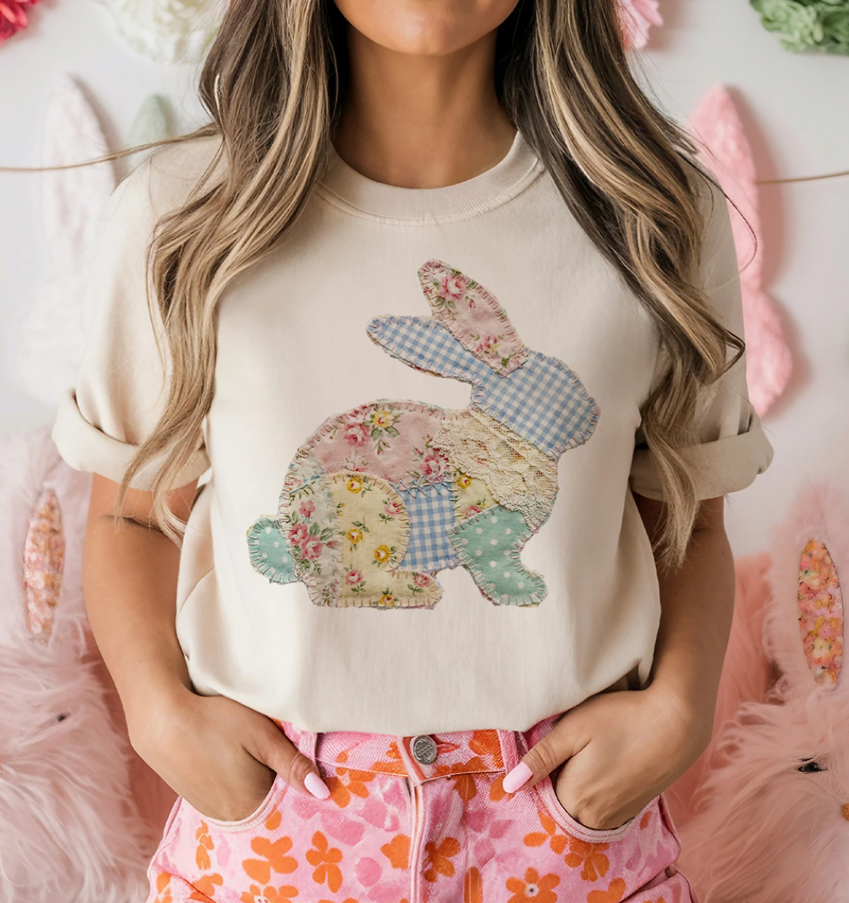 Patchwork Easter Bunny T-Shirt
