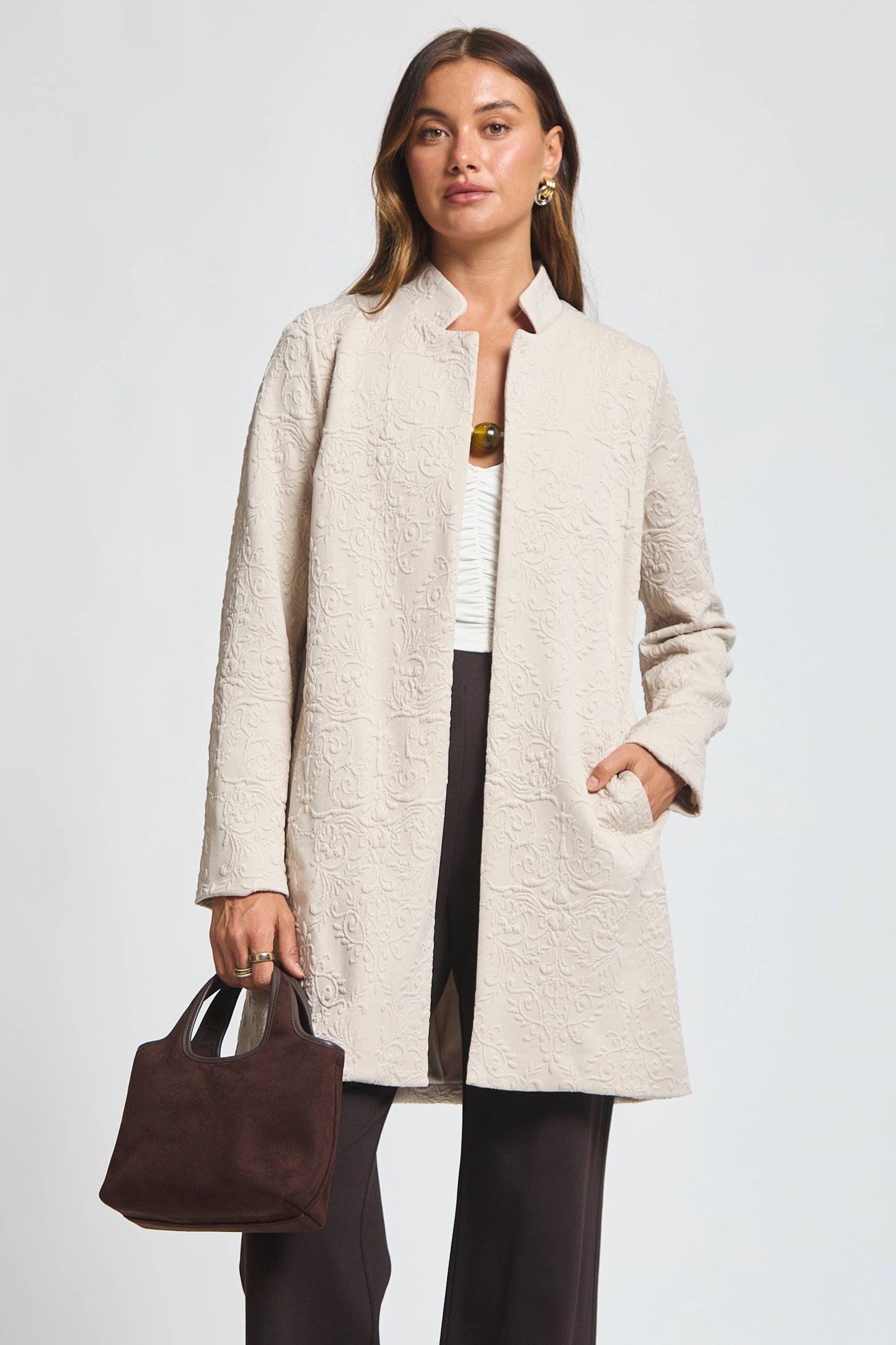 Dear Scarlett Elegant Jacquard Midi Coat