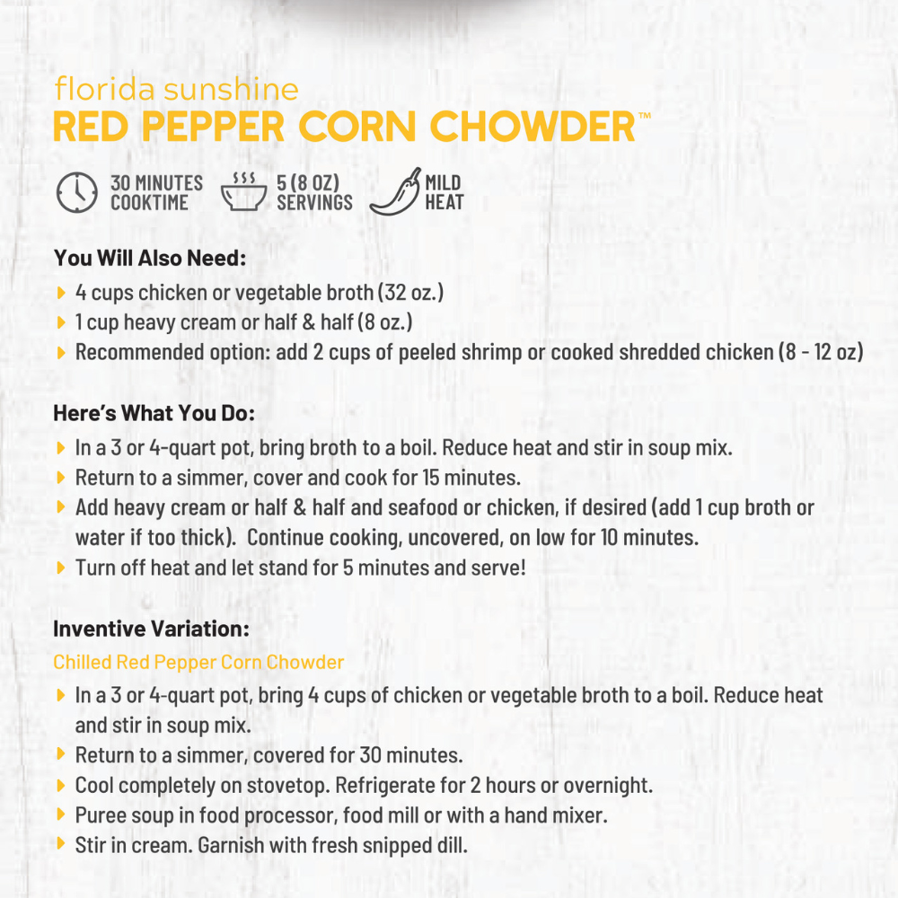Anderson House Florida Sunshine Red Pepper Corn Chowder