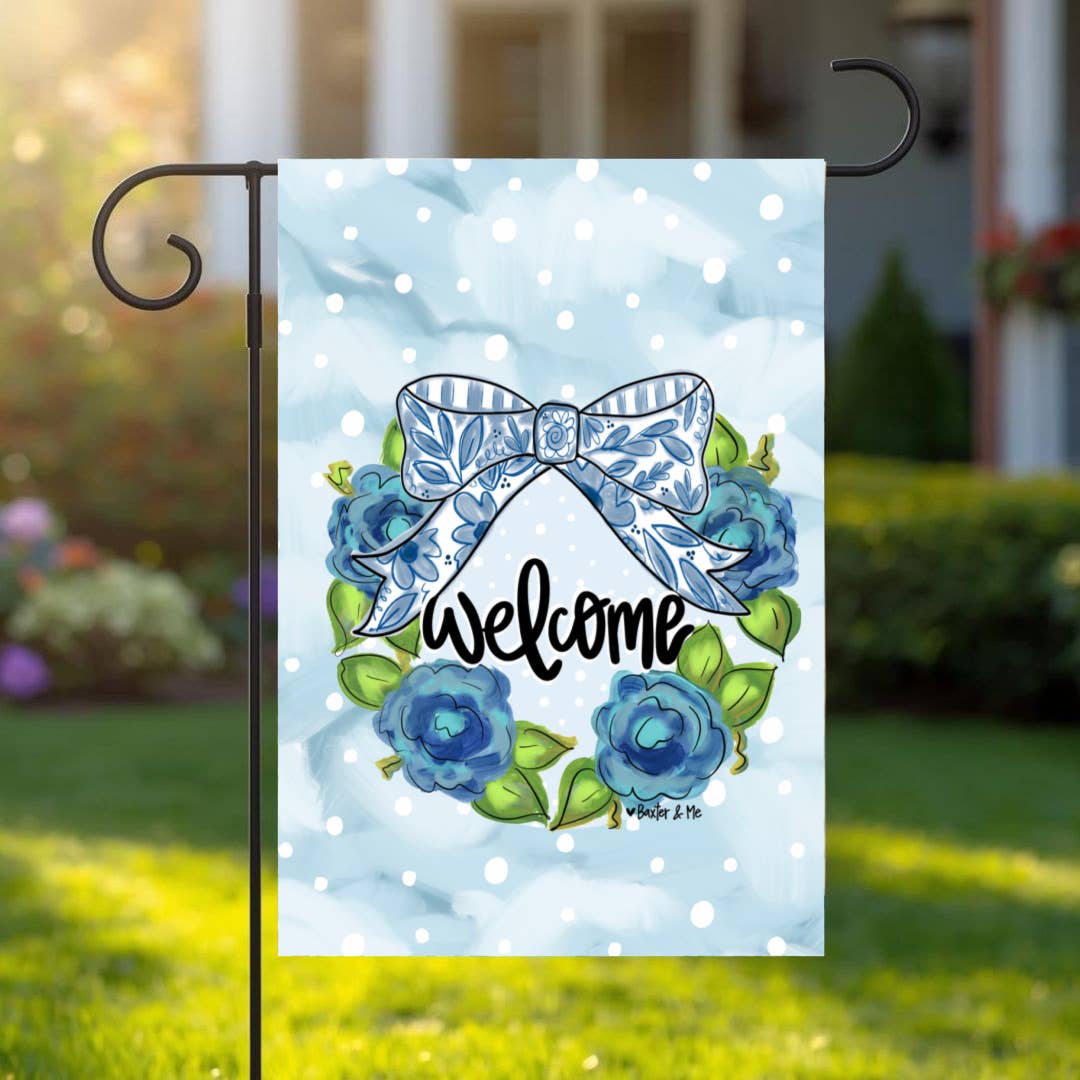 Blue Willow Bow Welcome Garden Flag