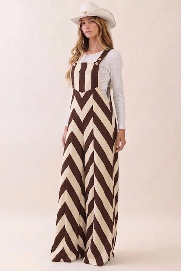 Chocolate & Sand Chevron Wide Leg Jumpsuit | Oddi