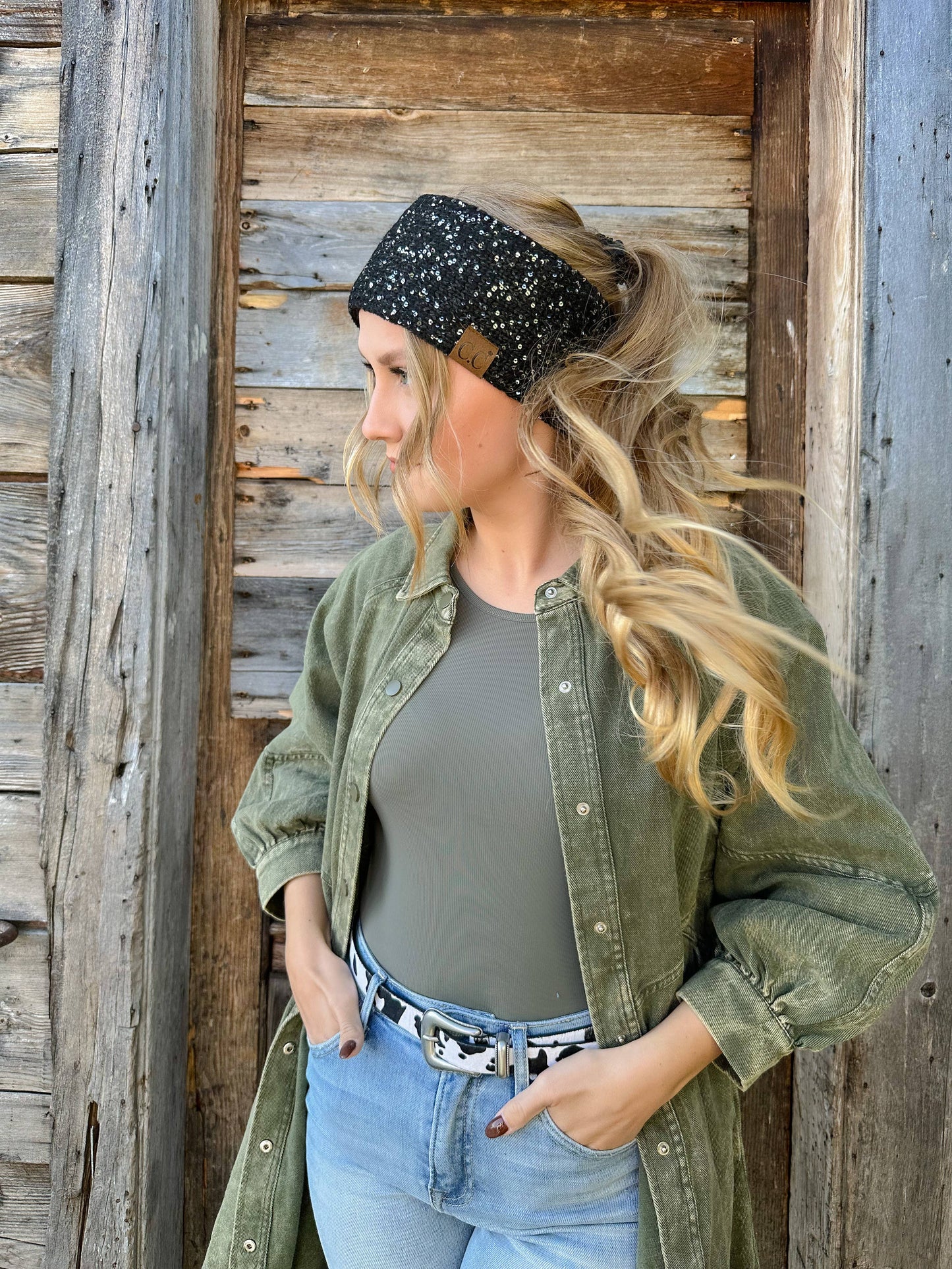 Fuzzy Lined Scatter Sequin Fashion Headband for Women