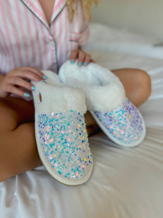 Sequin Faux Fur C.C Slippers