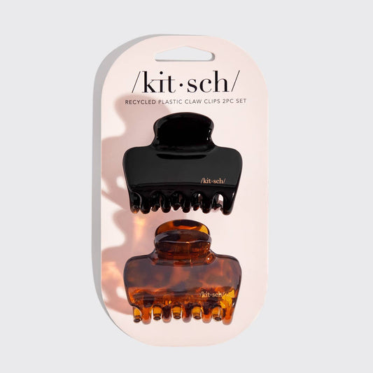Kitsch Medium Puffy Claw Clips 2pc Set- Black/Tort