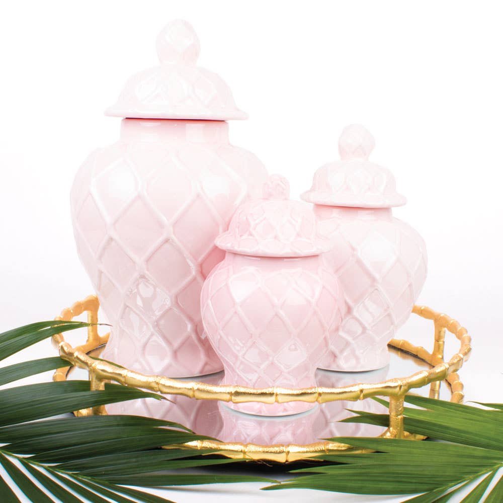 Pink Textured Ginger Jar – Decorative Ceramic Vase with Lid