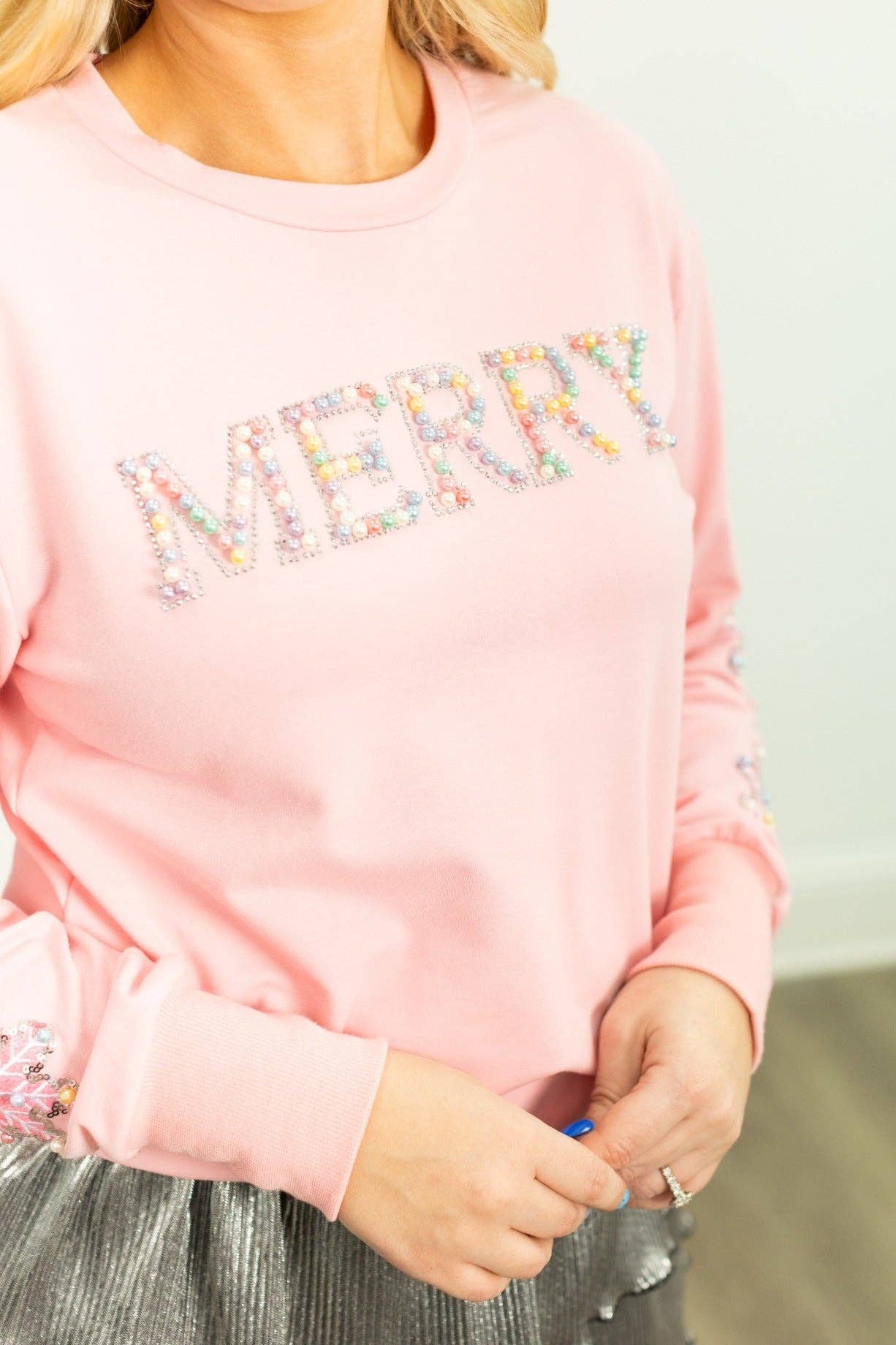 Embossed Pearl Merry Pink Sweatshirt