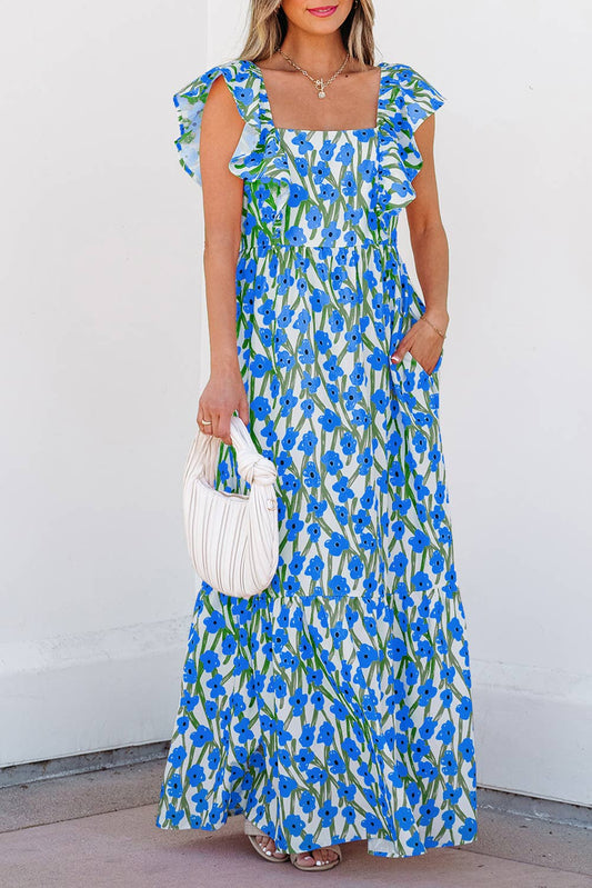 Floral Ruffled Strap Maxi Dress