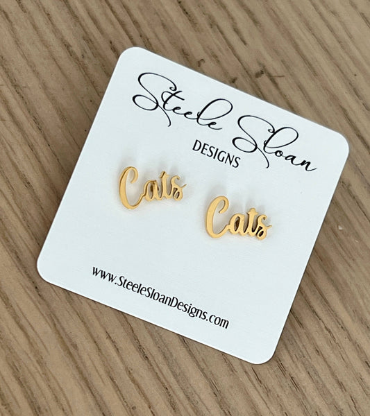 Cats Gold Stud Earrings