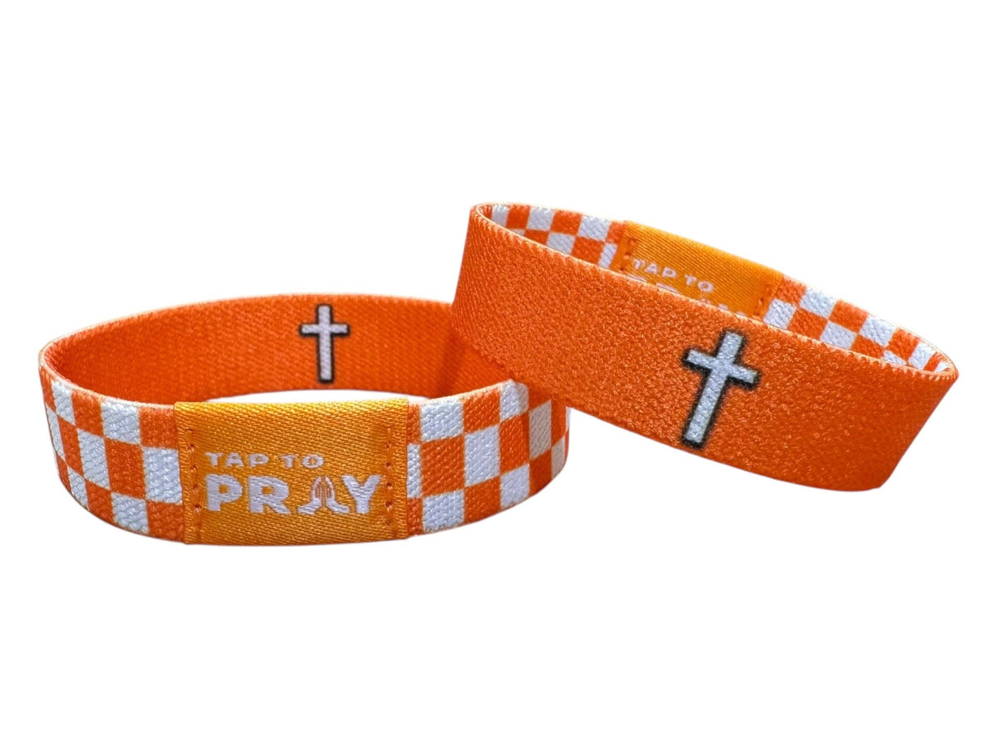 Versible Tap to Pray Wristband-Orange & White Checkers