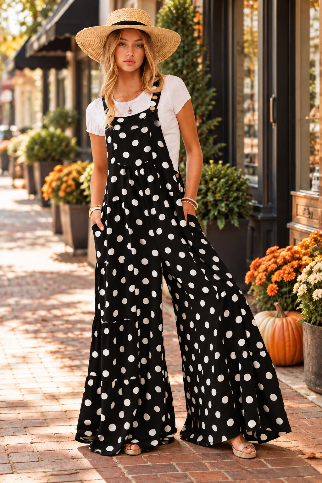 Oddi Polka Dot Flowy Wide Leg Jumpsuit