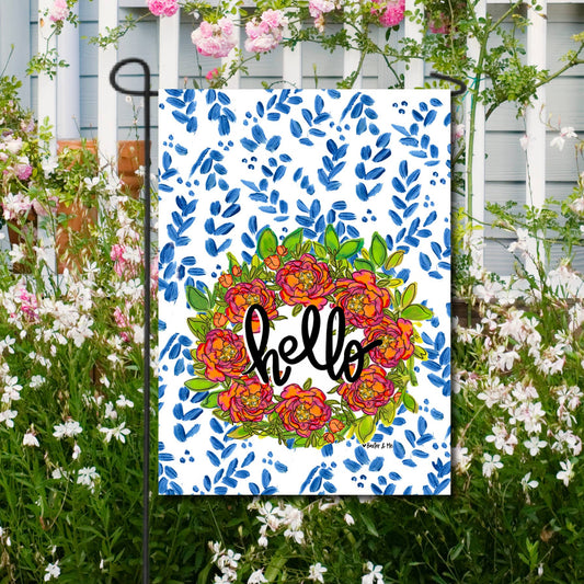 Hello Floral Peony Garden Flag