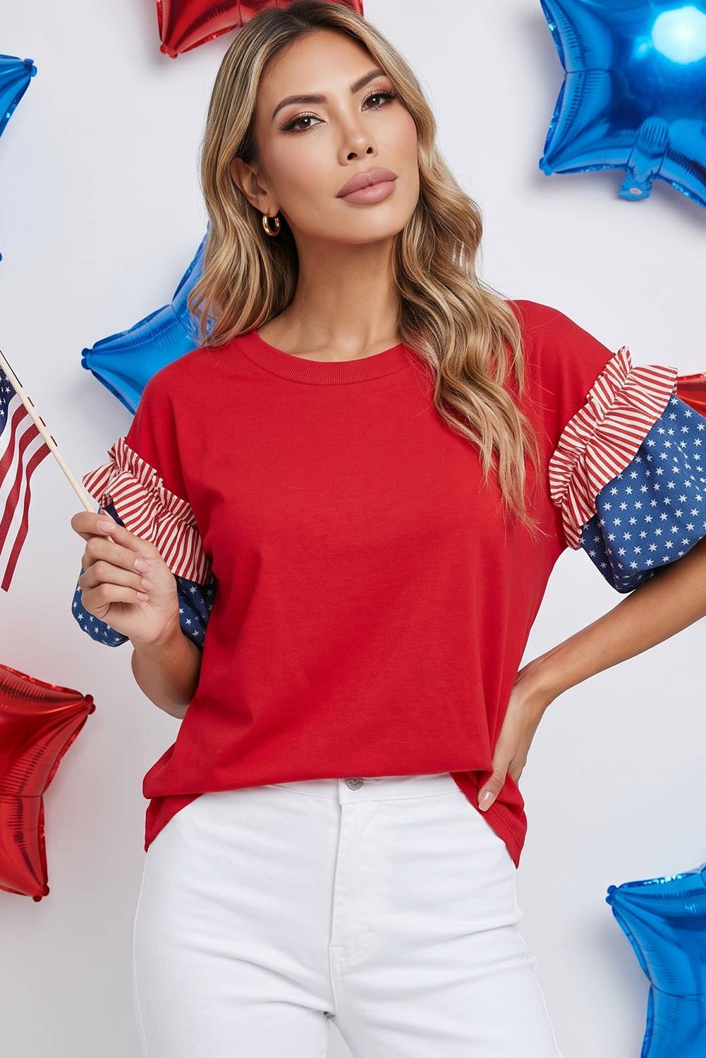 Stars & Stripes Puff Sleeve Top