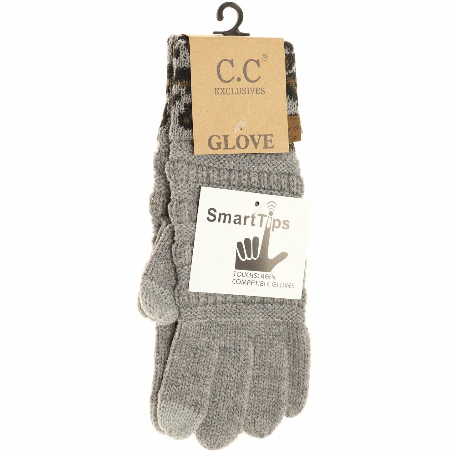 Solid Cable Knit Leopard Cuff CC Women's Gloves
