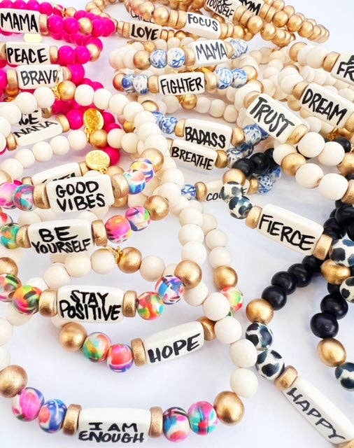 Affirmation Word Beaded Bracelets Inspirational - Black and