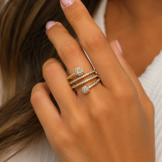 Treasure Jewels The Abigail Ring – Gold Crystal Layered Statement Ring