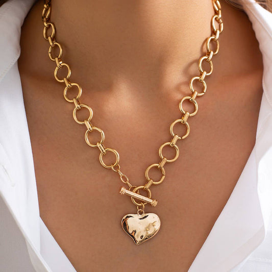 Hammered Heart Front Toggle Necklace