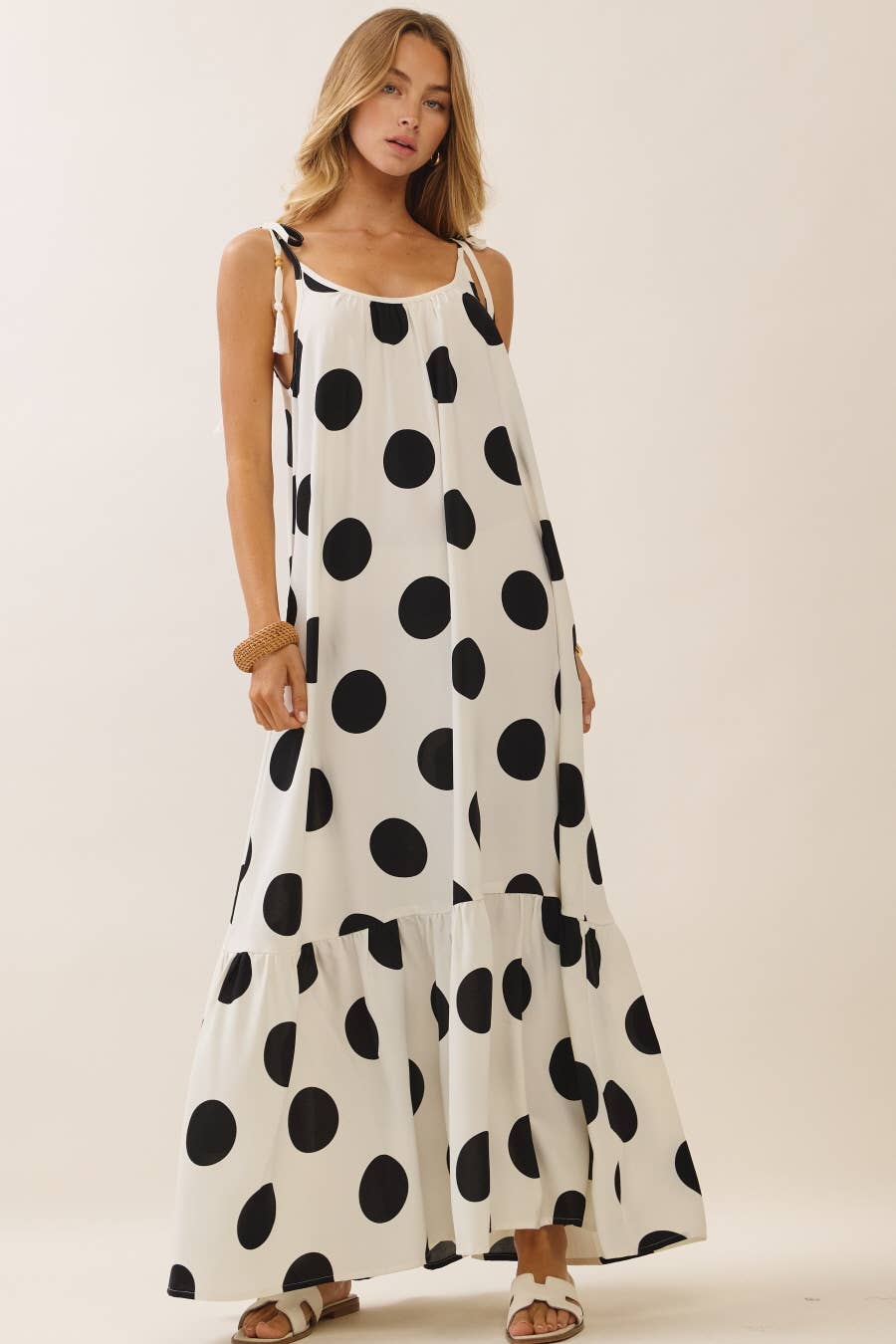 Perfectly Polka Dot Tie-Strap Maxi Dress
