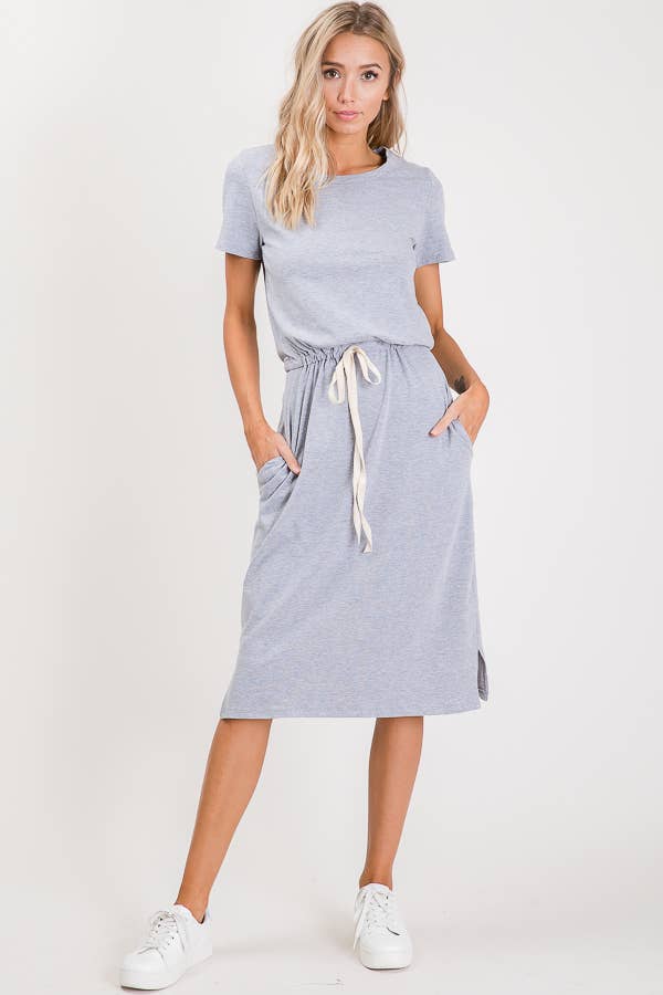 Drawstring Waist Side Pocket T-Shirt Dress