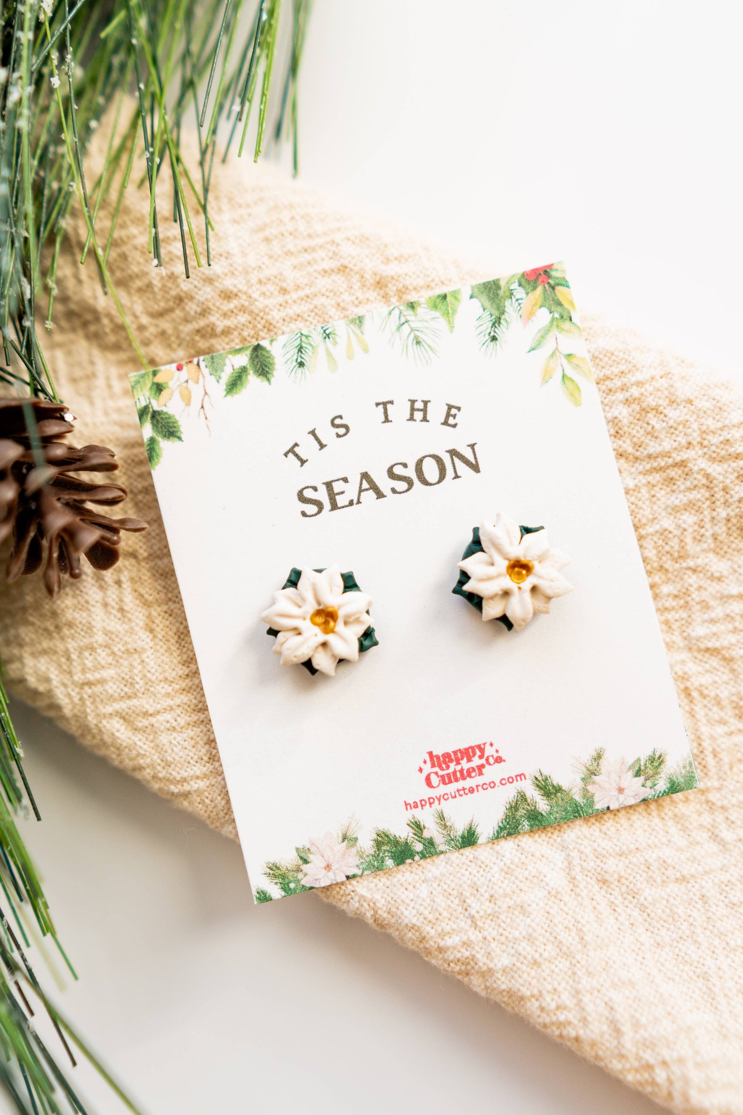 Cream Poinsettia Clay Studs