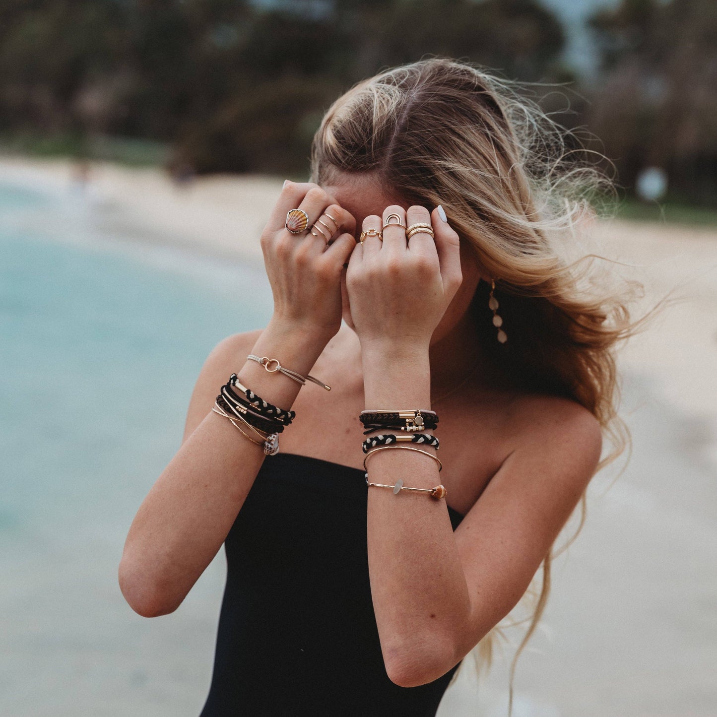 K’Lani Connect Black & Cream with Gold Accent Hair Tie Bracelets