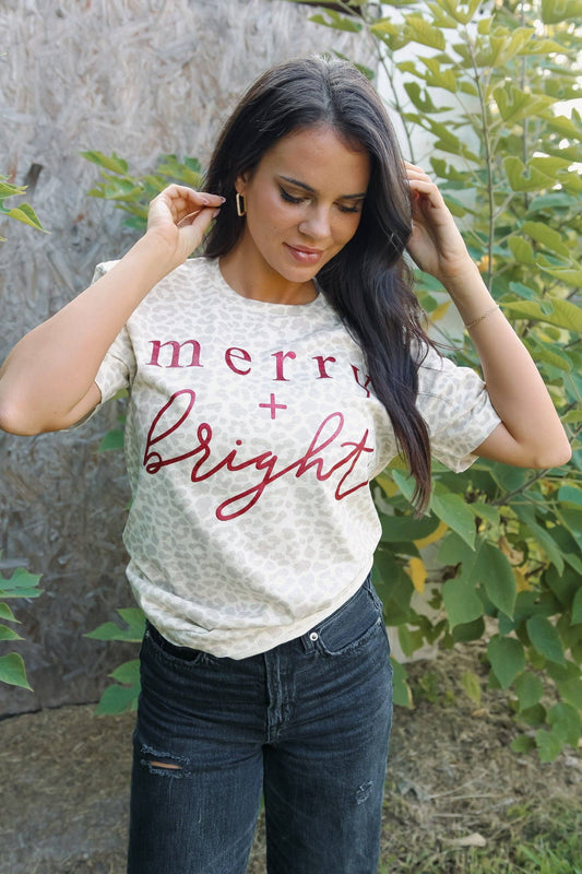 Glitter Merry + Bright Leopard Short Sleeve tee