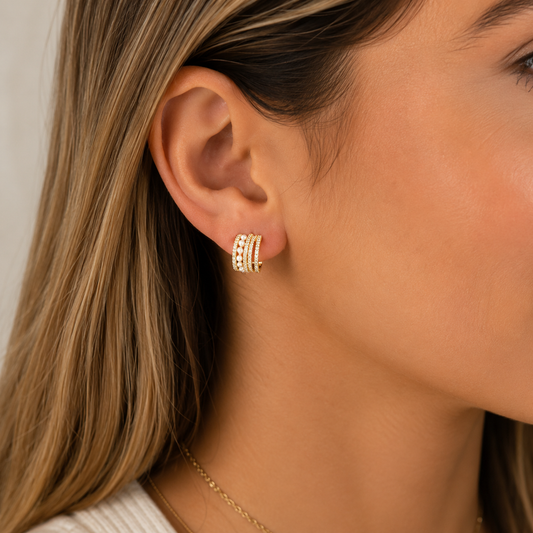 Gaia Pearly Gold Earrings – Pearl & Crystal Huggie Hoops