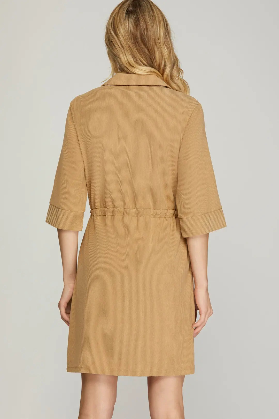 Half Sleeve Corduroy Zip Up Dress