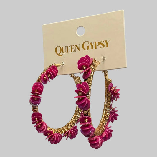 Queen Gypsy Magenta Floral Burst Hoops