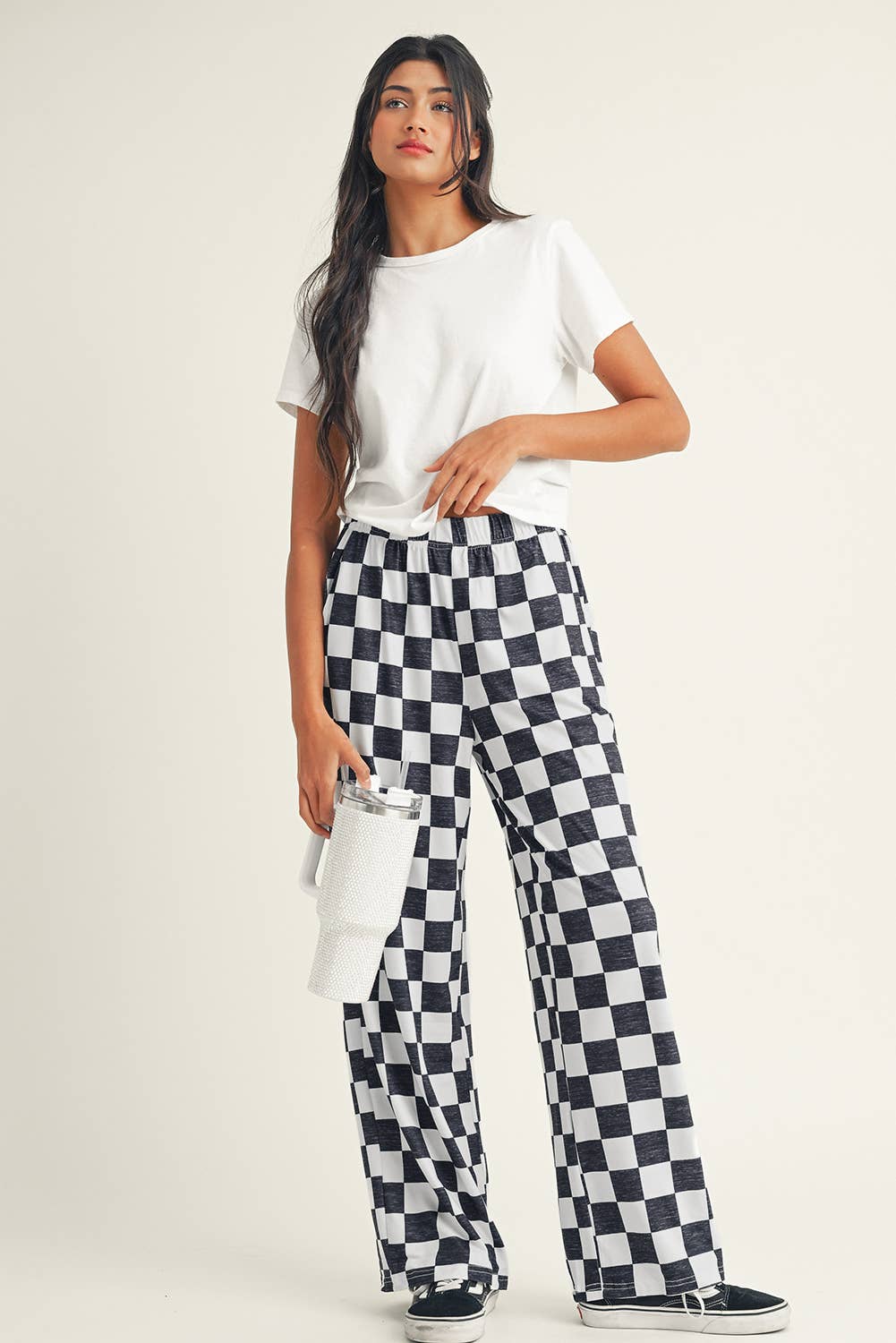 Black & White Checked High Waist Pants