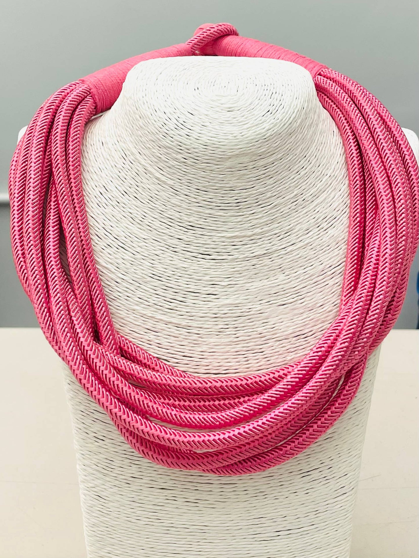 Baby Pink Cotton Rope Statement Necklace