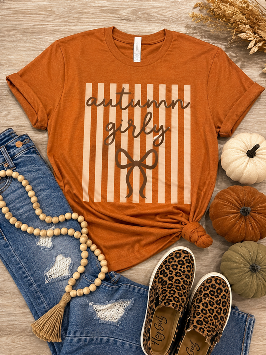Autumn Girly Striped Graphic Tee