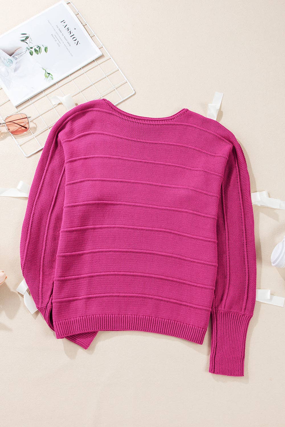 Bow Cut Out Round Neck Loose Sweater