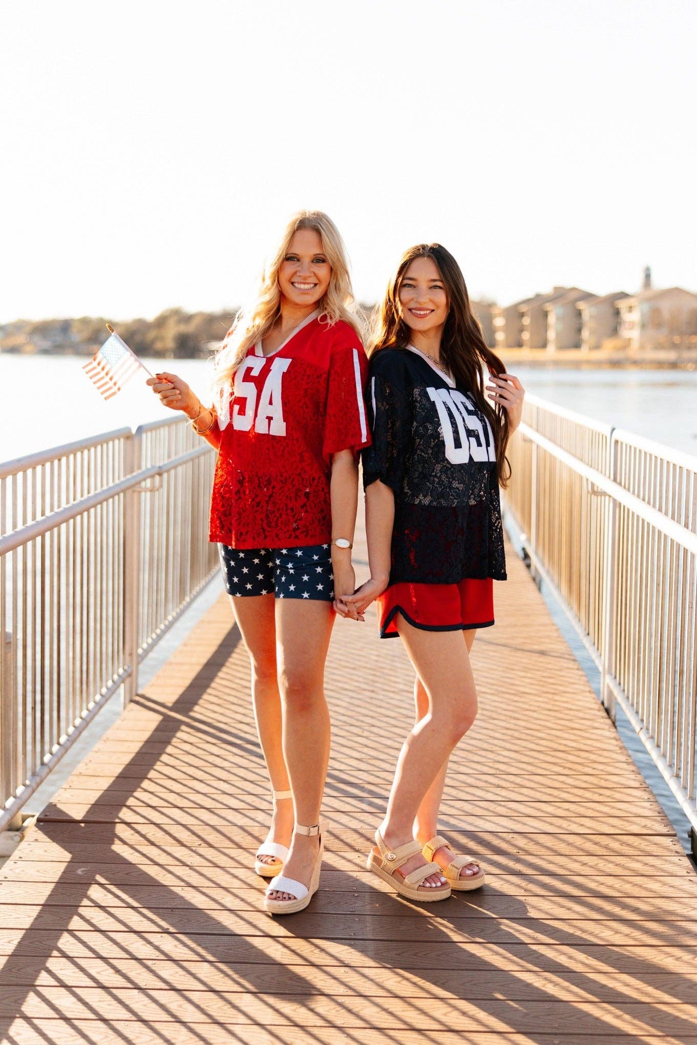 Grace + Emma Red USA Lace Jersey Top
