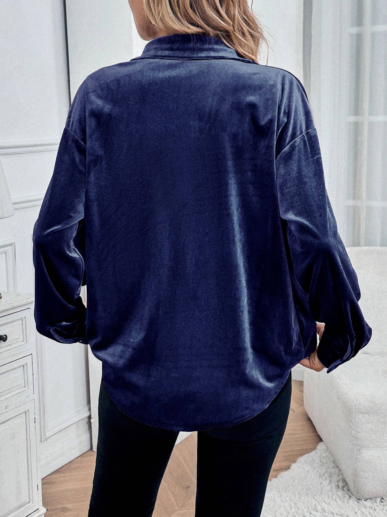 Blue Velvet Button Down Top