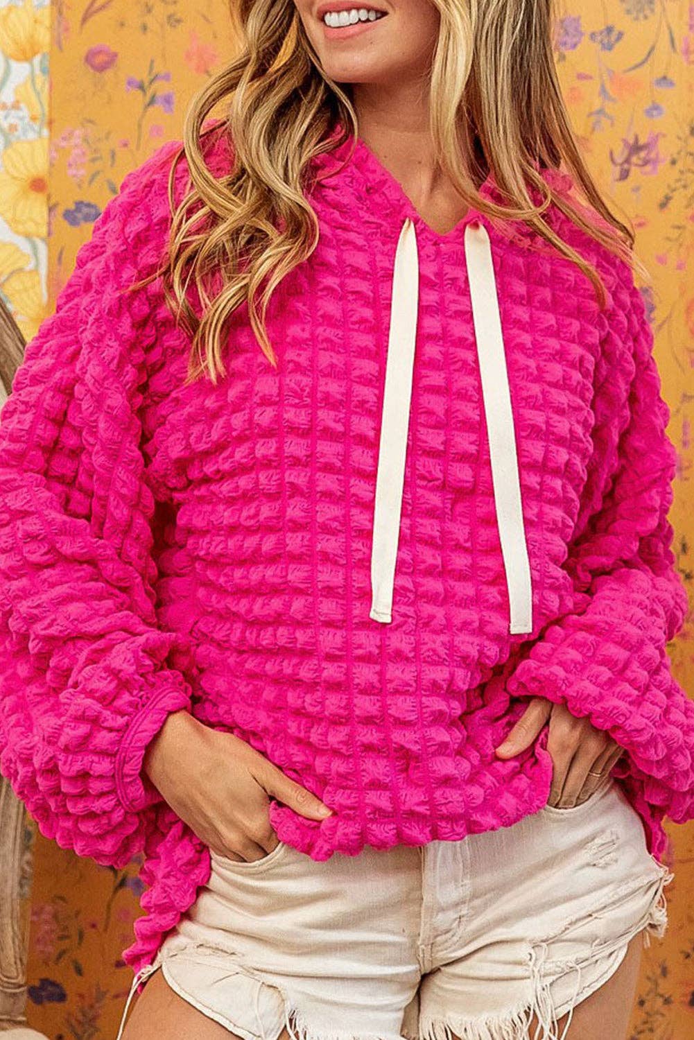 Bubble Textured Pink Hoodie