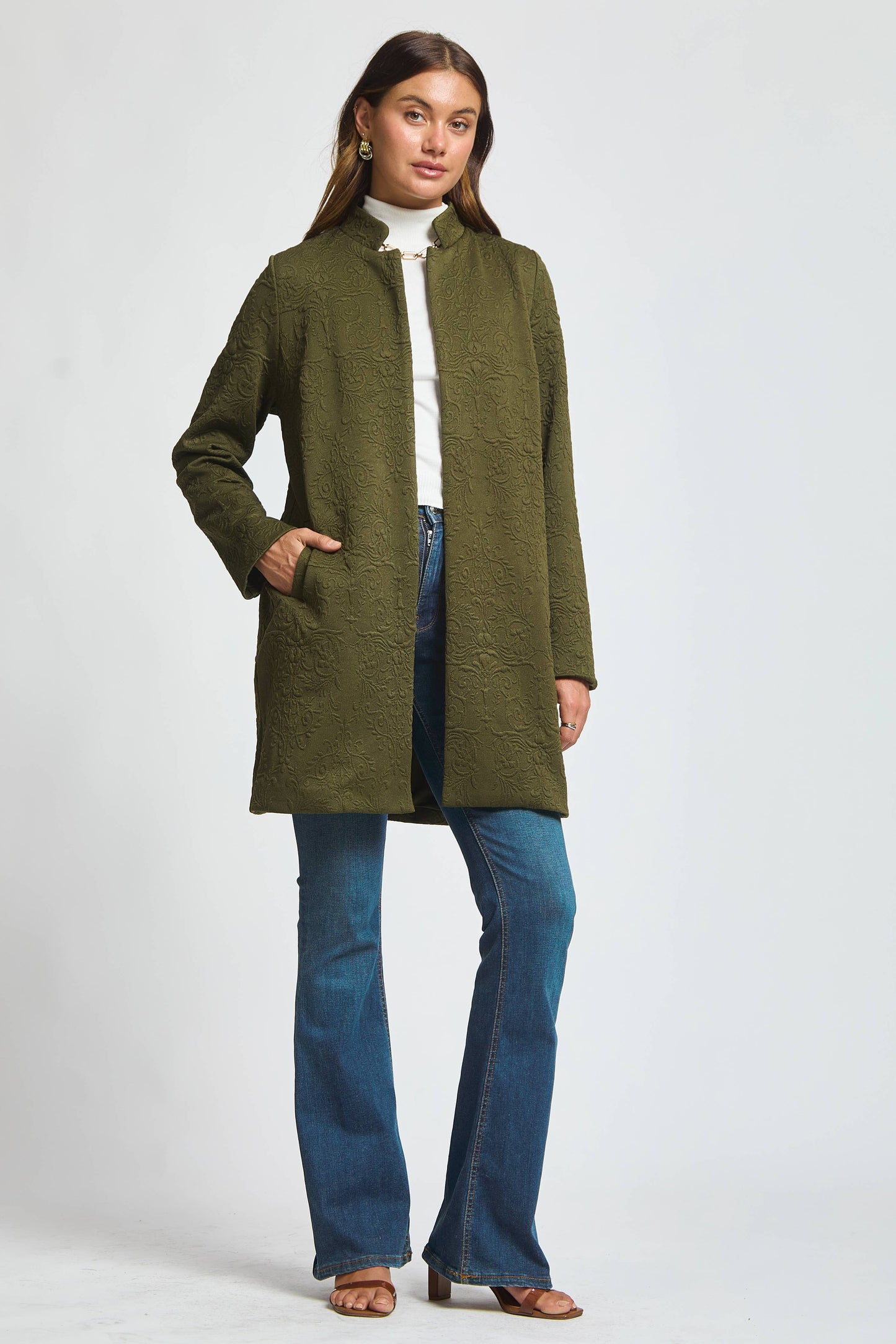 Dear Scarlett Elegant Jacquard Midi Coat