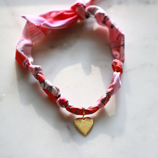 Pink Horse Pattern Scarf Necklace
