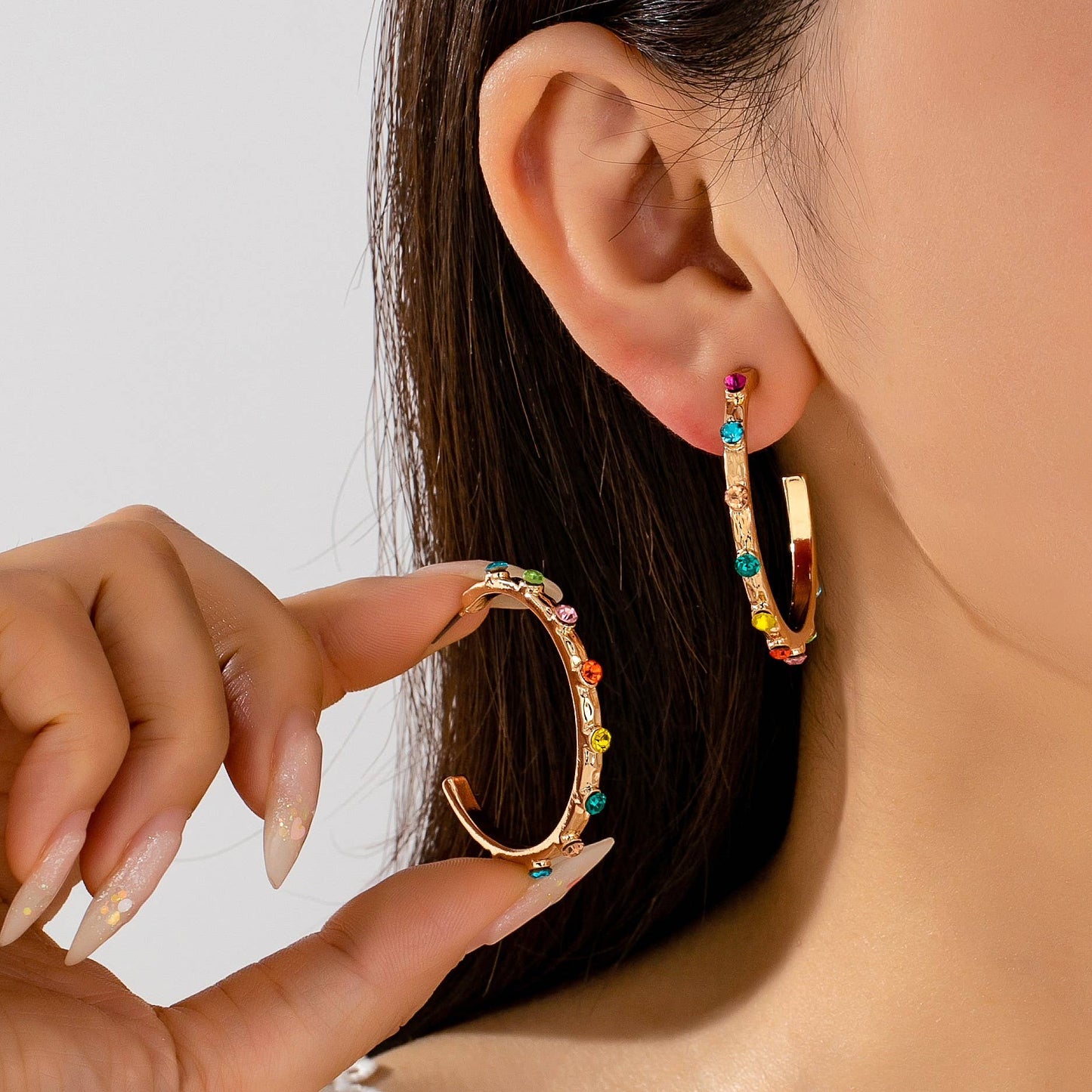 Colorful Gemstone Hoop Earrings