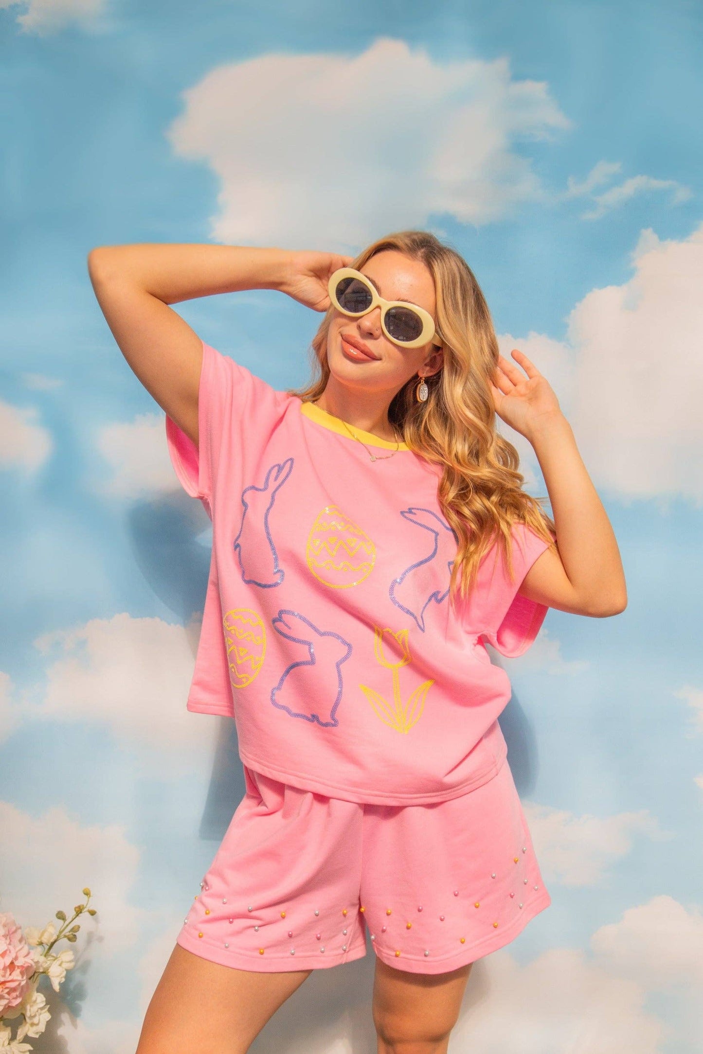 Grace + Emma Sequin Easter Pink Top