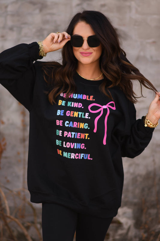Inspirational Be Kind Sweatshirt – Black Graphic Crewneck