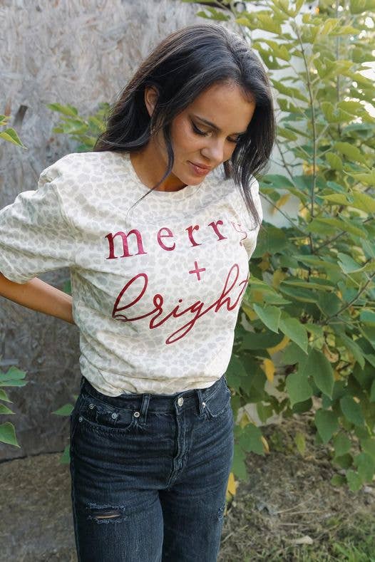 Glitter Merry + Bright Leopard Short Sleeve tee