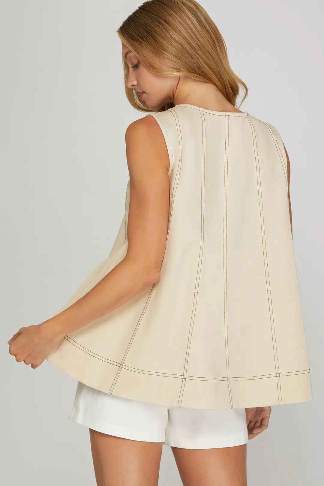 She + Sky Soft Luxe Contrast Stitch Sleeveless Top