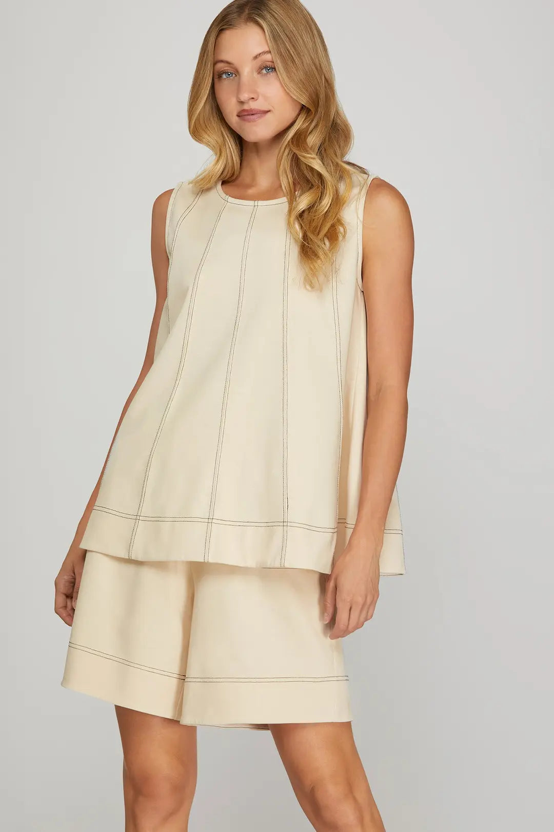 She + Sky Soft Luxe Contrast Stitch Sleeveless Top
