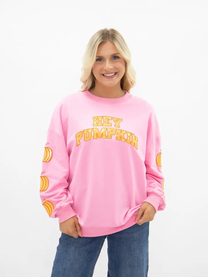 Hey Pumpkin Pink Metallic Appliqué Sweatshirt