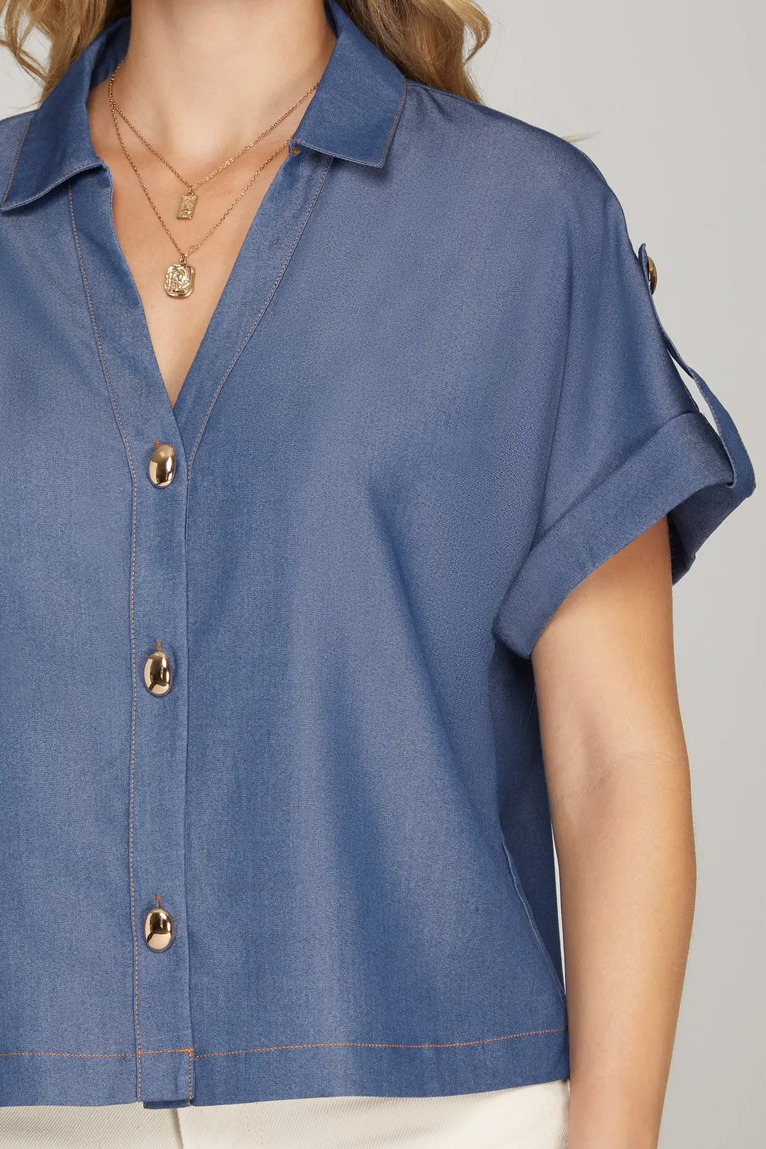 She + Sky Blue Button-Down Blouse